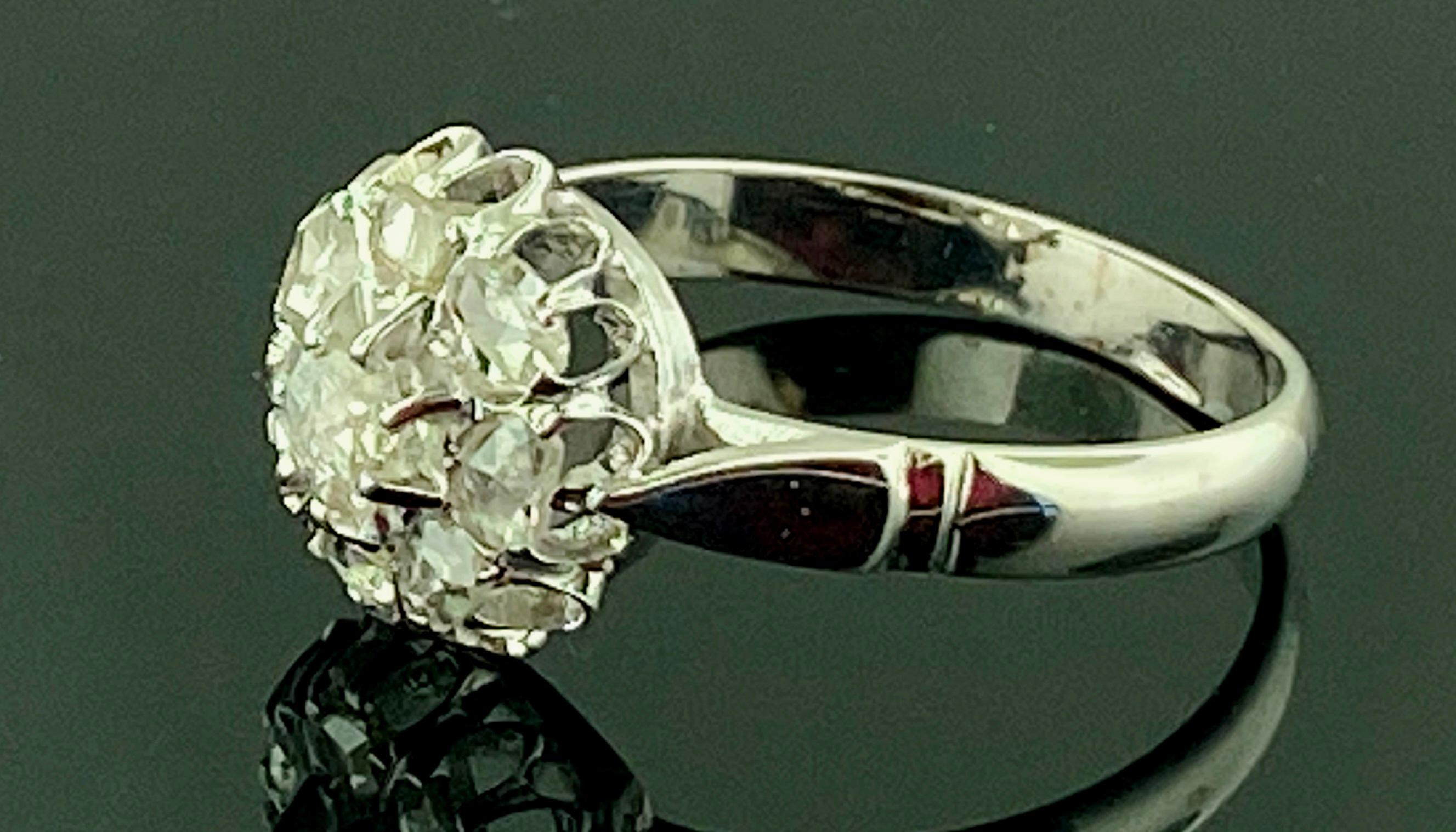 Women's or Men's 0.50 Carat Rose Cut Diamond Ring in 14 Karat White Gold For Sale