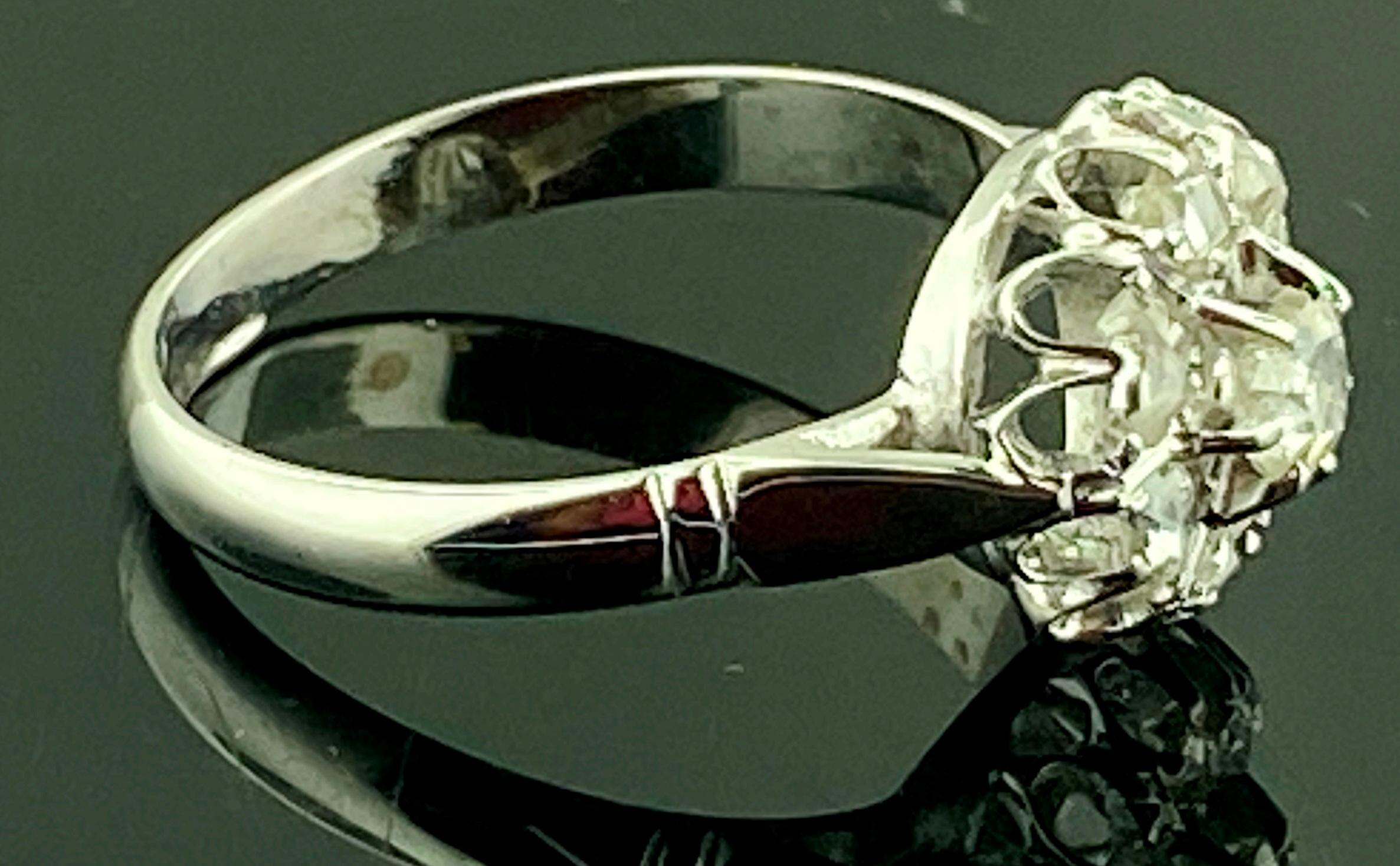 0.50 Carat Rose Cut Diamond Ring in 14 Karat White Gold For Sale 3