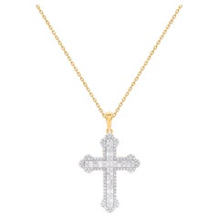 0,50 Karat runder und Baguette-Diamant Kreuzanhänger aus 14K Gelbgold