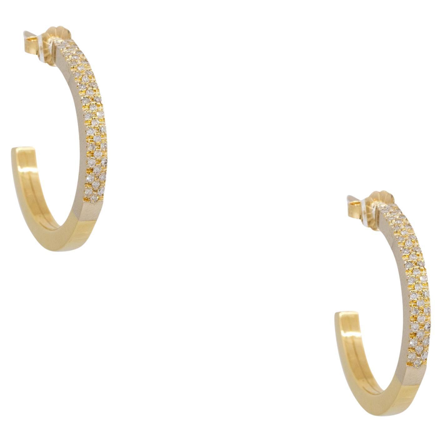 0.50 Carat Round Brilliant Cut Diamond Hoop Earrings 14 Karat In Stock