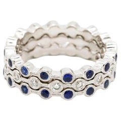 0.50 Carat Round Cut Diamond Blue Sapphire 14k White Gold Eternity Band Ring