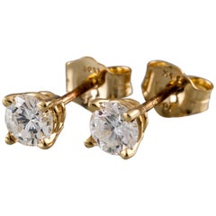 0.50 Carat Round Diamond 14 Karat Yellow Gold Stud Earrings