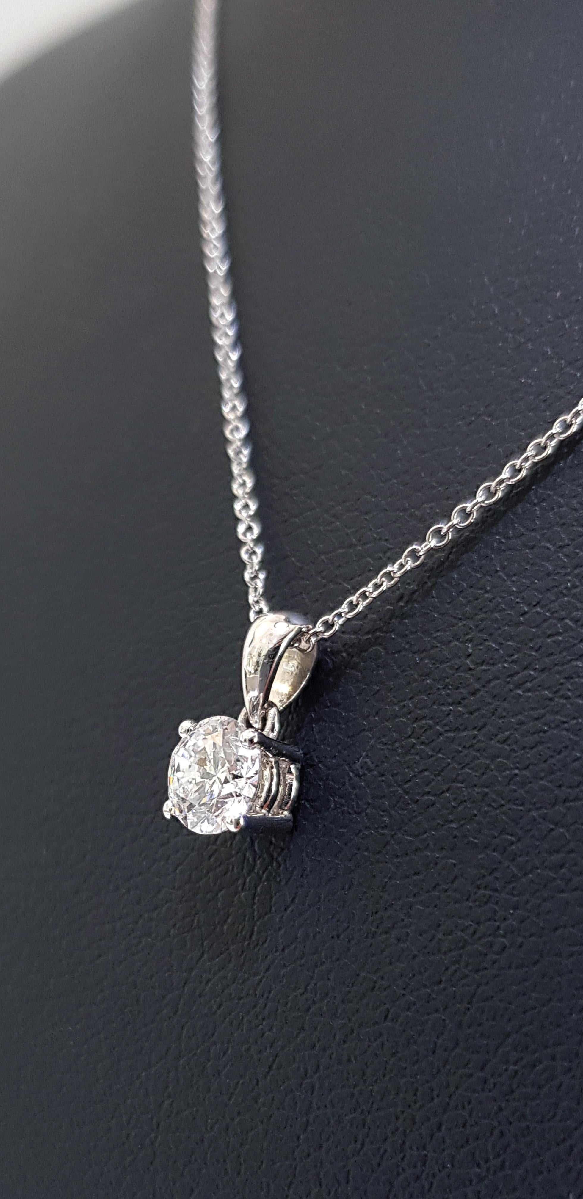 0.50 Carat Round Diamond 18 Karat White Gold Solitaire Pendant Chain Necklace For Sale 5