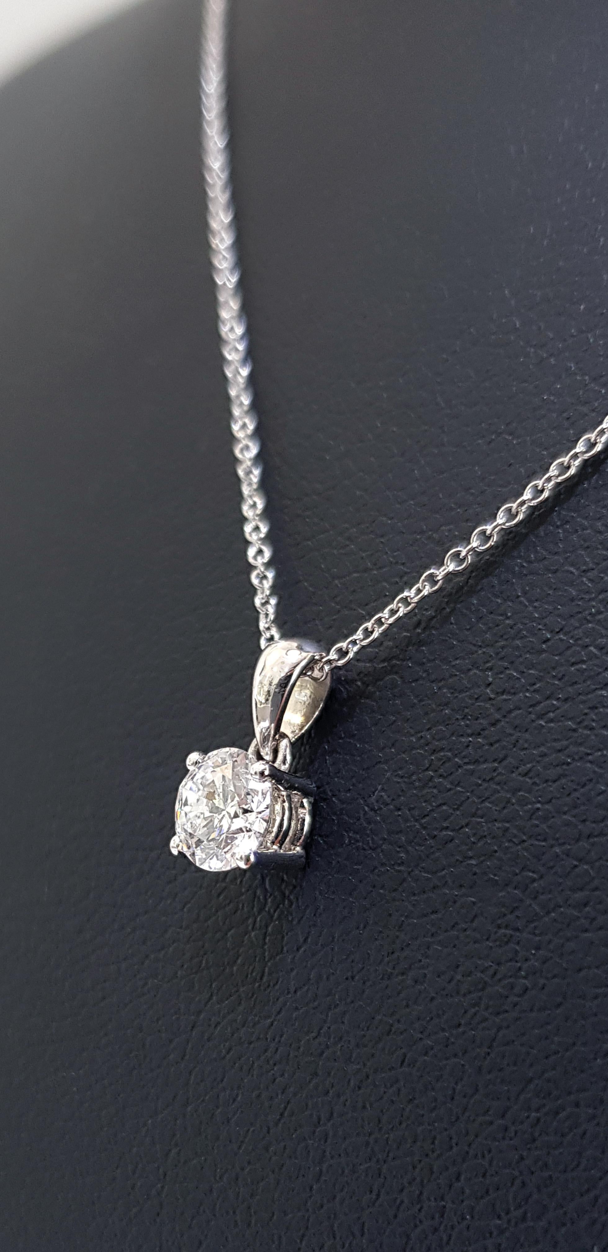 0.50 Carat Round Diamond 18 Karat White Gold Solitaire Pendant Chain Necklace For Sale 5