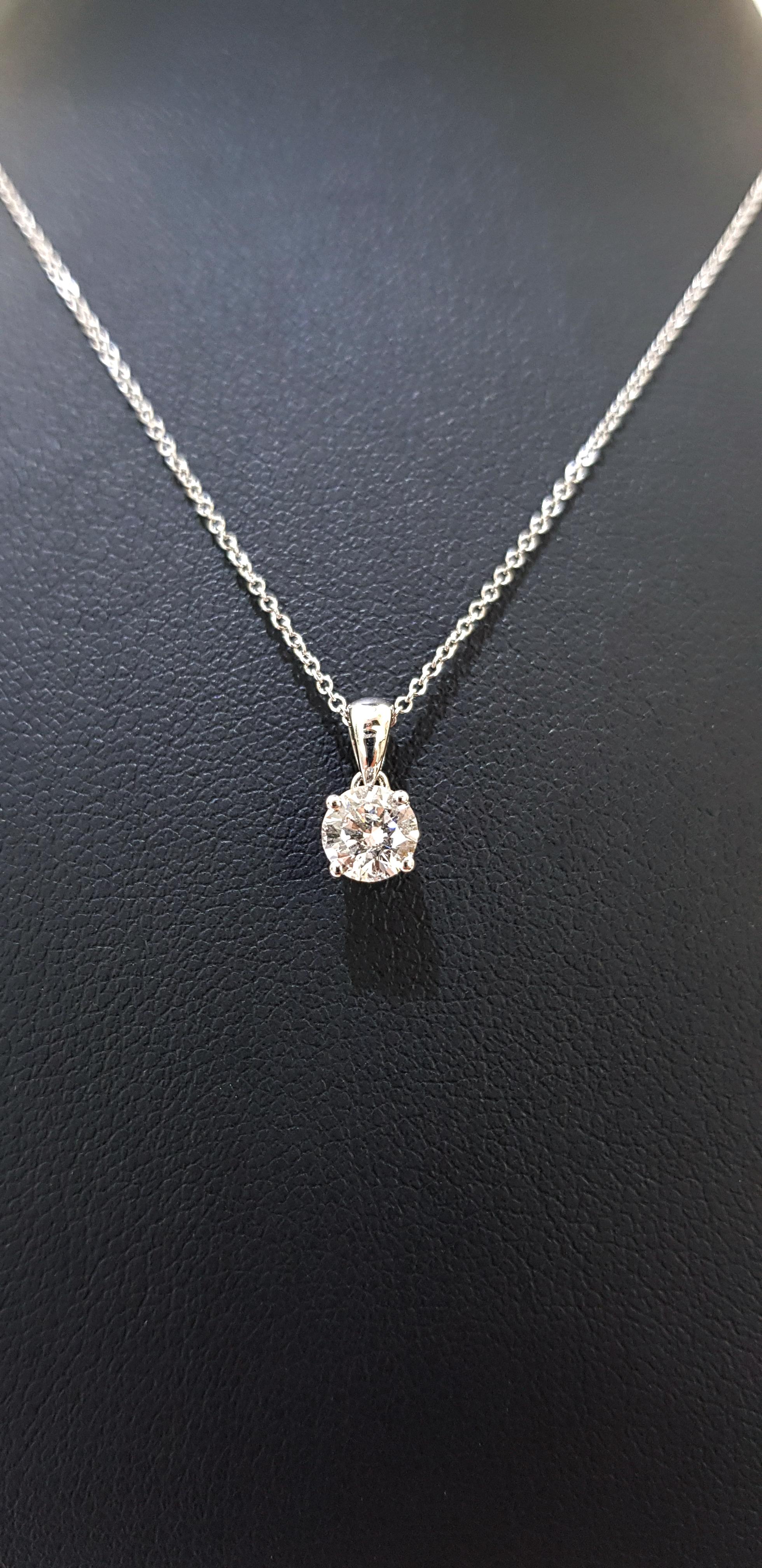 0.50 Carat Round Diamond 18 Karat White Gold Solitaire Pendant Chain Necklace For Sale 6