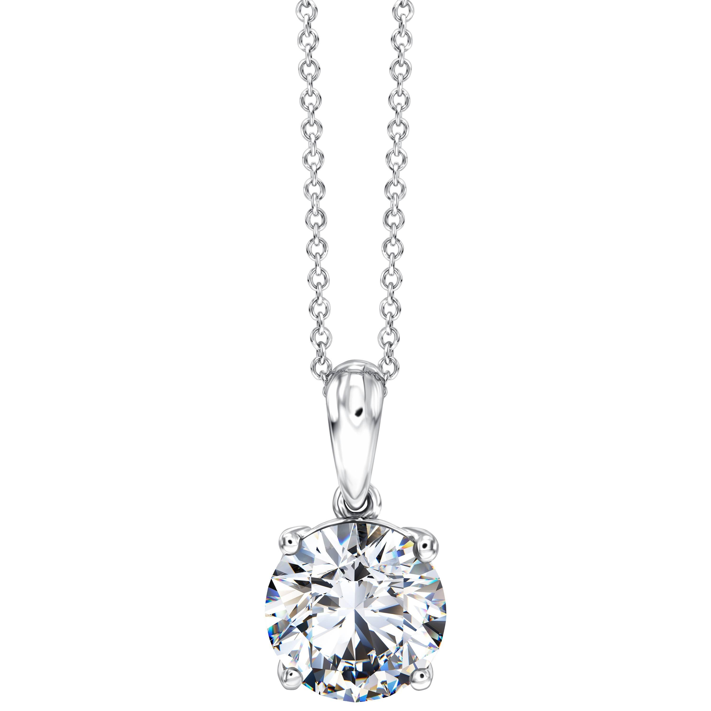 Chaîne collier à pendentif solitaire en or blanc 18 carats avec diamants ronds de 0,50 carat en vente 3