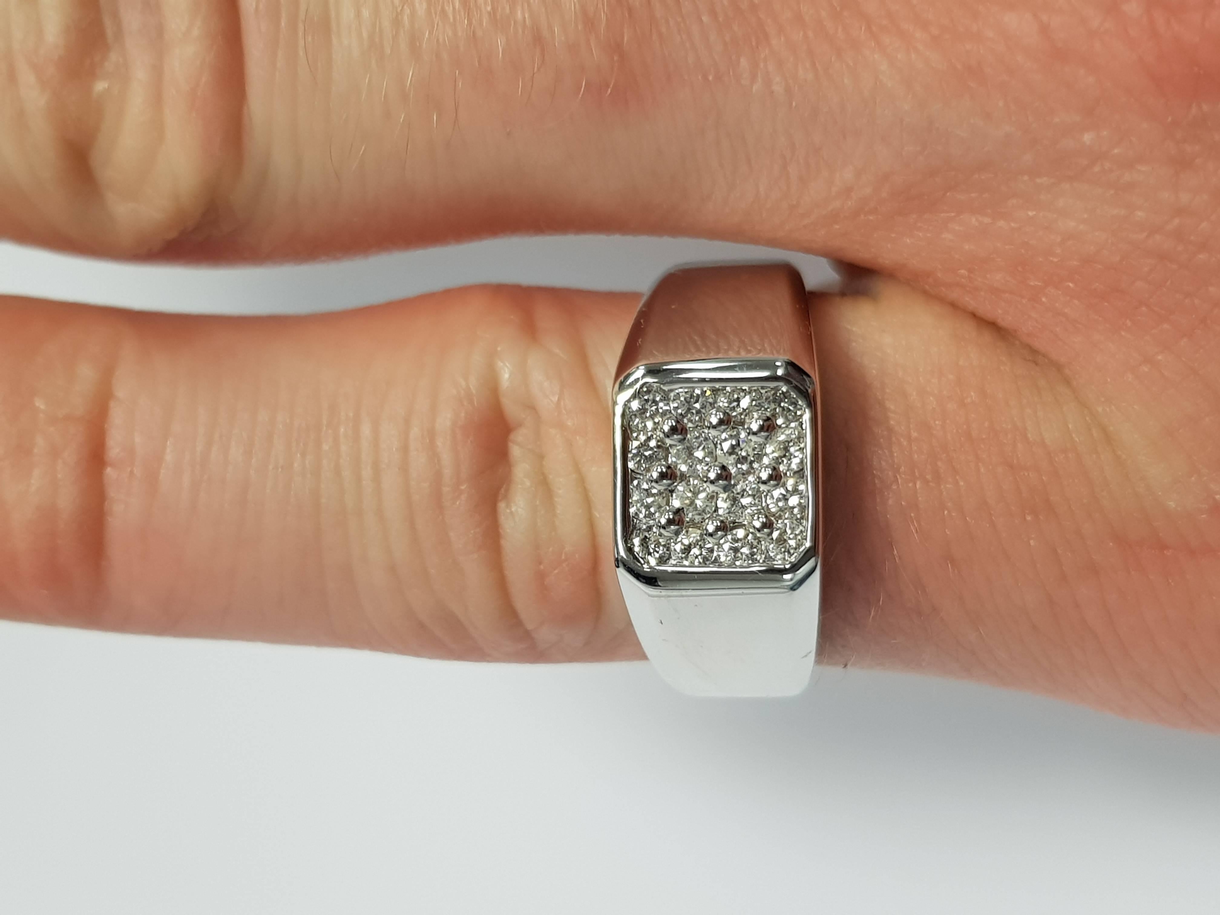 Modern 0.50 Carat Round Diamond 18 Karat White Gold Claw Set Signet Ring For Sale
