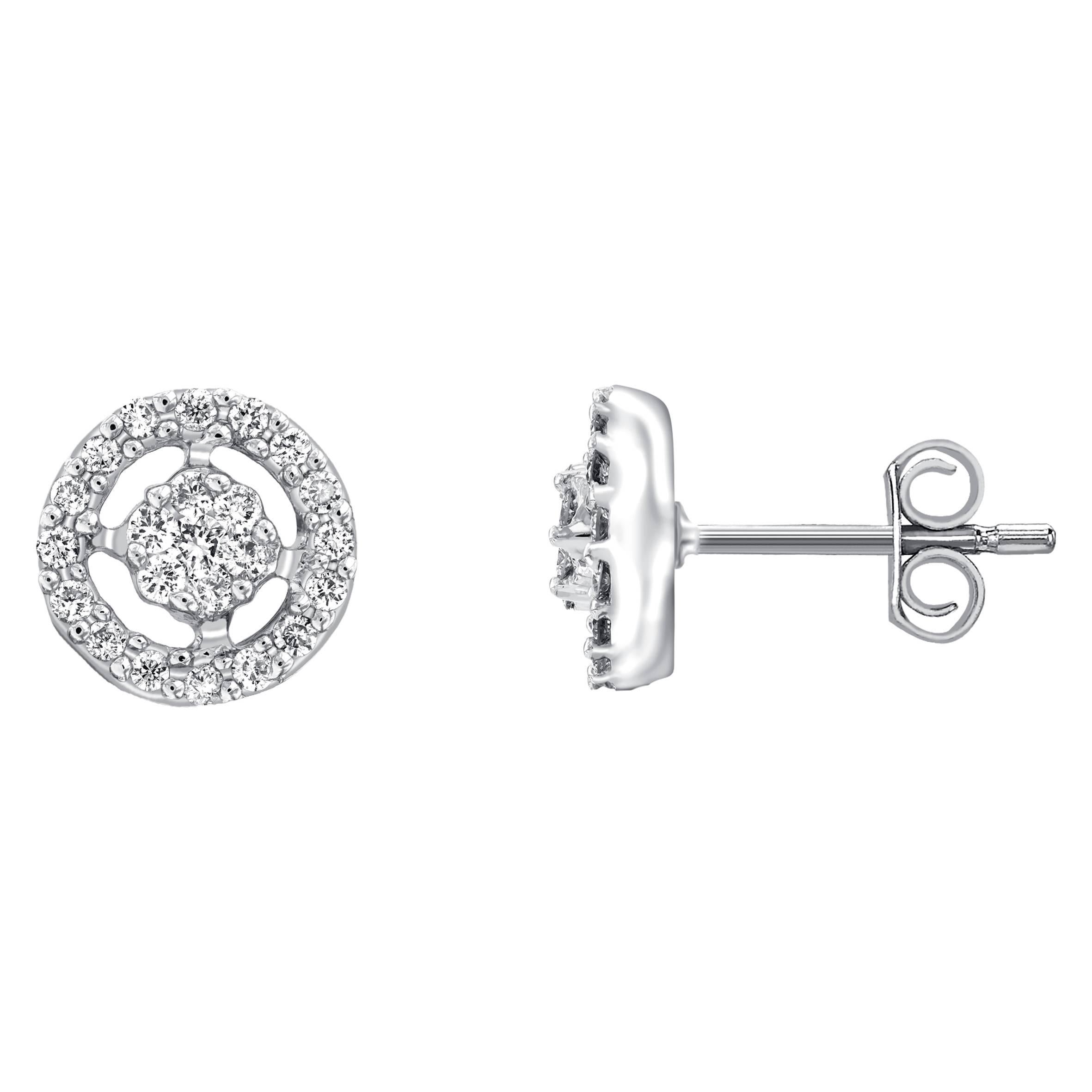 0.50 Carat Round Diamond 18KT White Gold Exquisite Cluster Stud Earrings  For Sale
