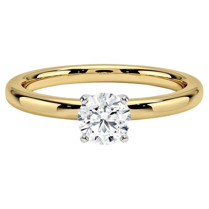 0,50 Karat runder Diamant-Ring mit 4 Zacken aus 14k Gelbgold im Angebot