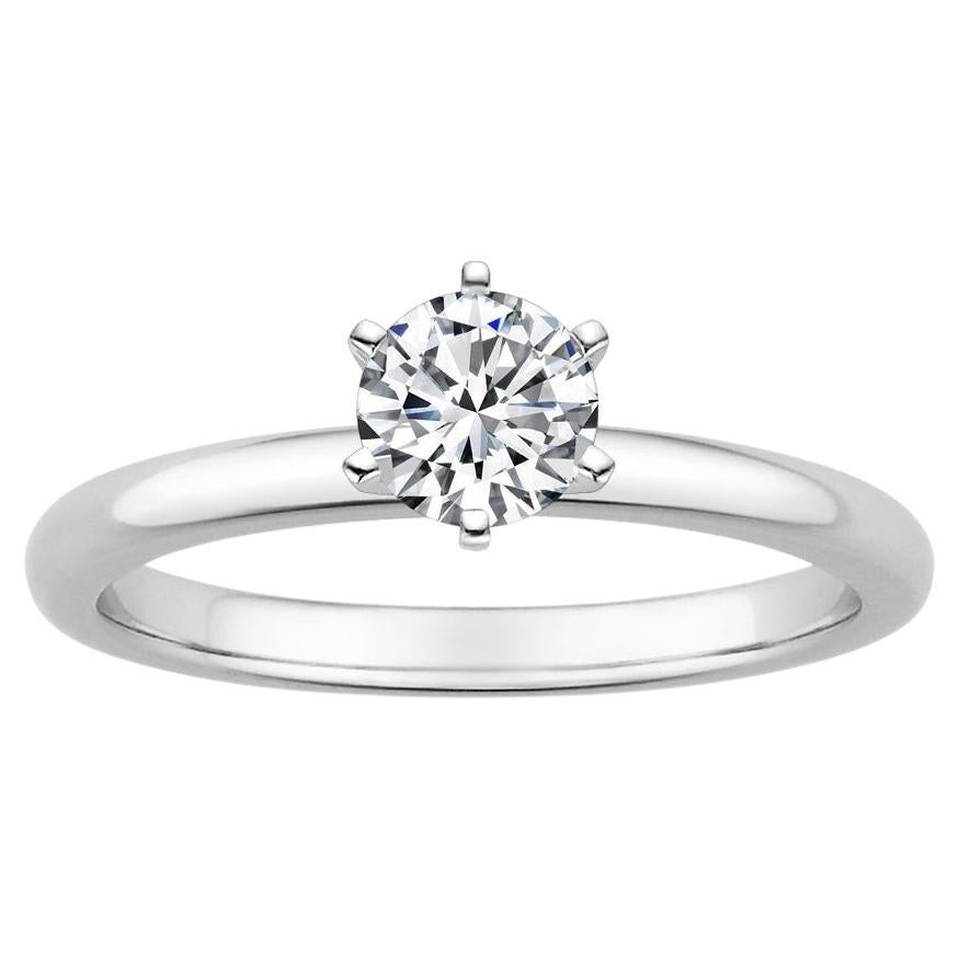 0.50 Carat Round Diamond 6-Prong Ring in 14k White Gold For Sale