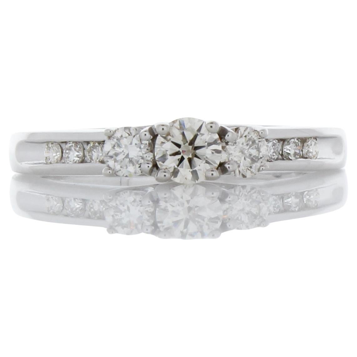 0.50 Carat Round Diamond Rings In 14k White Gold For Sale