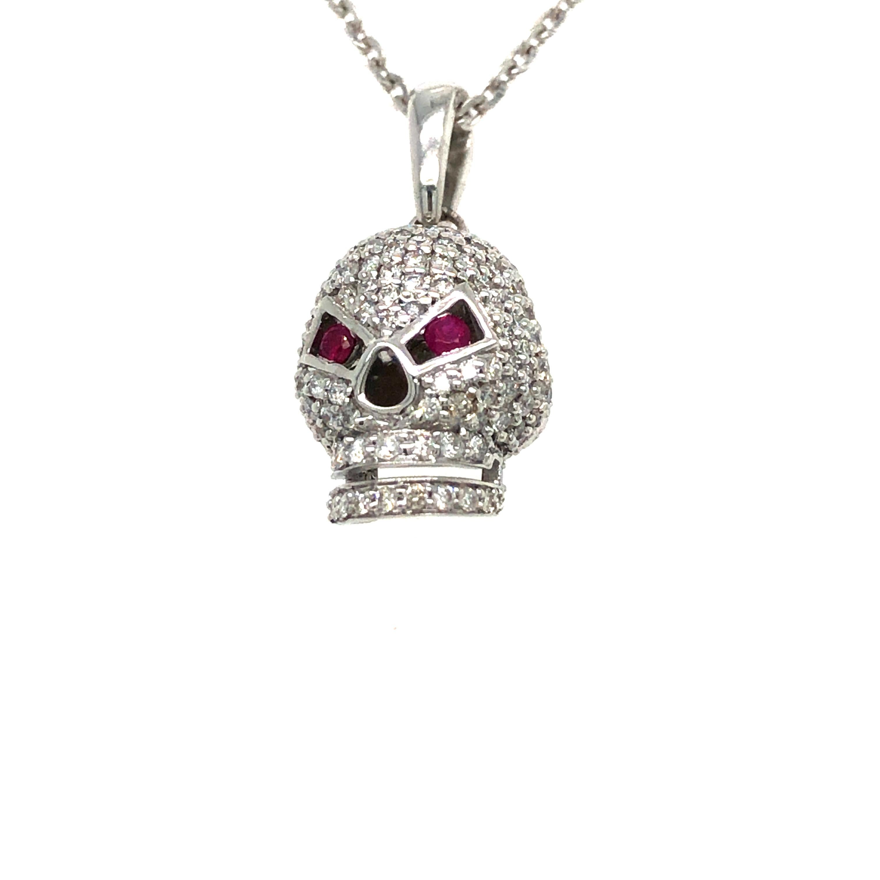 Collar Colgante Calavera Tresor 0,50 Quilates Diamante Redondo Rubí Oro Blanco 18 Kilates Corte redondo en venta