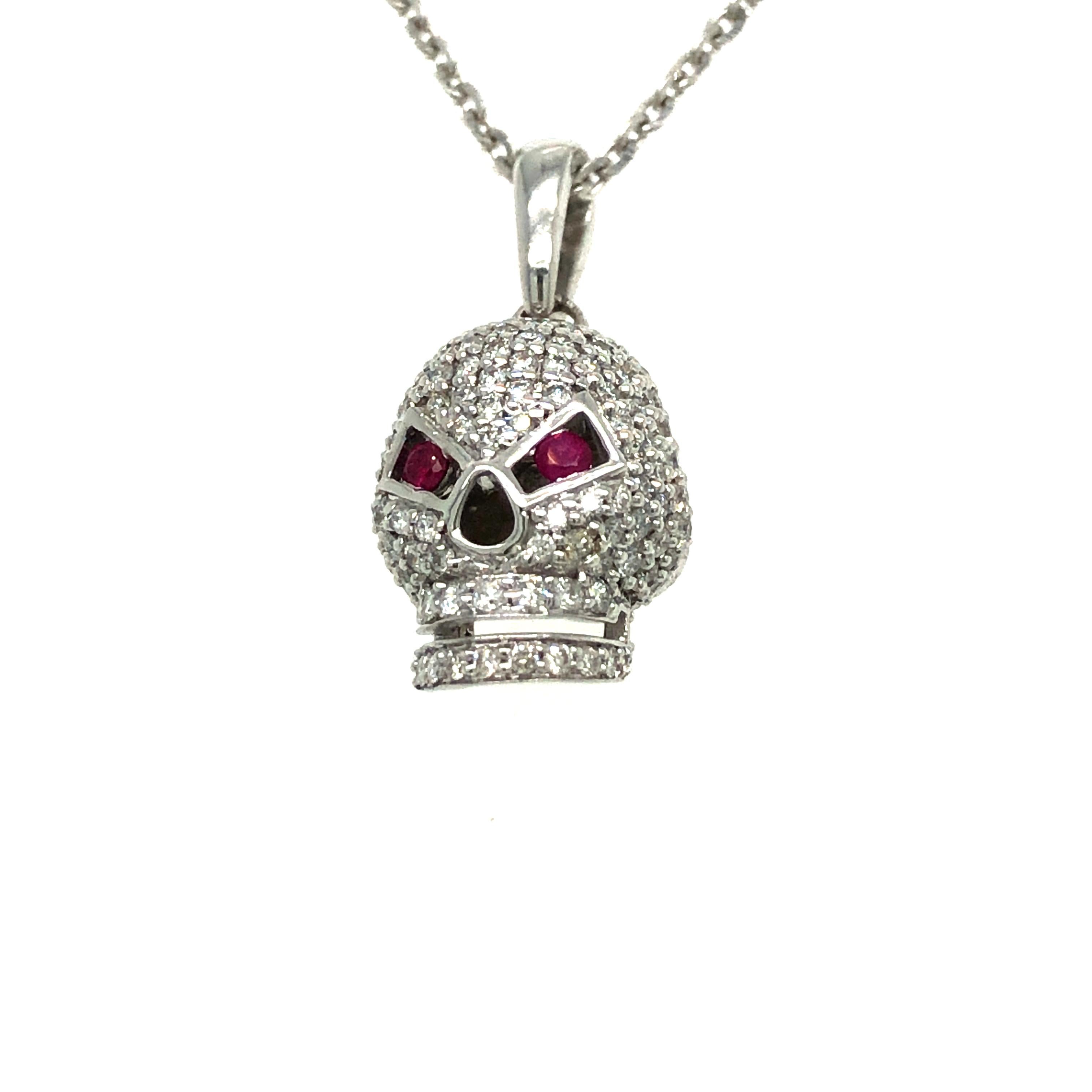 Collar Colgante Calavera Tresor 0,50 Quilates Diamante Redondo Rubí Oro Blanco 18 Kilates en Nuevo estado para la venta en London, GB