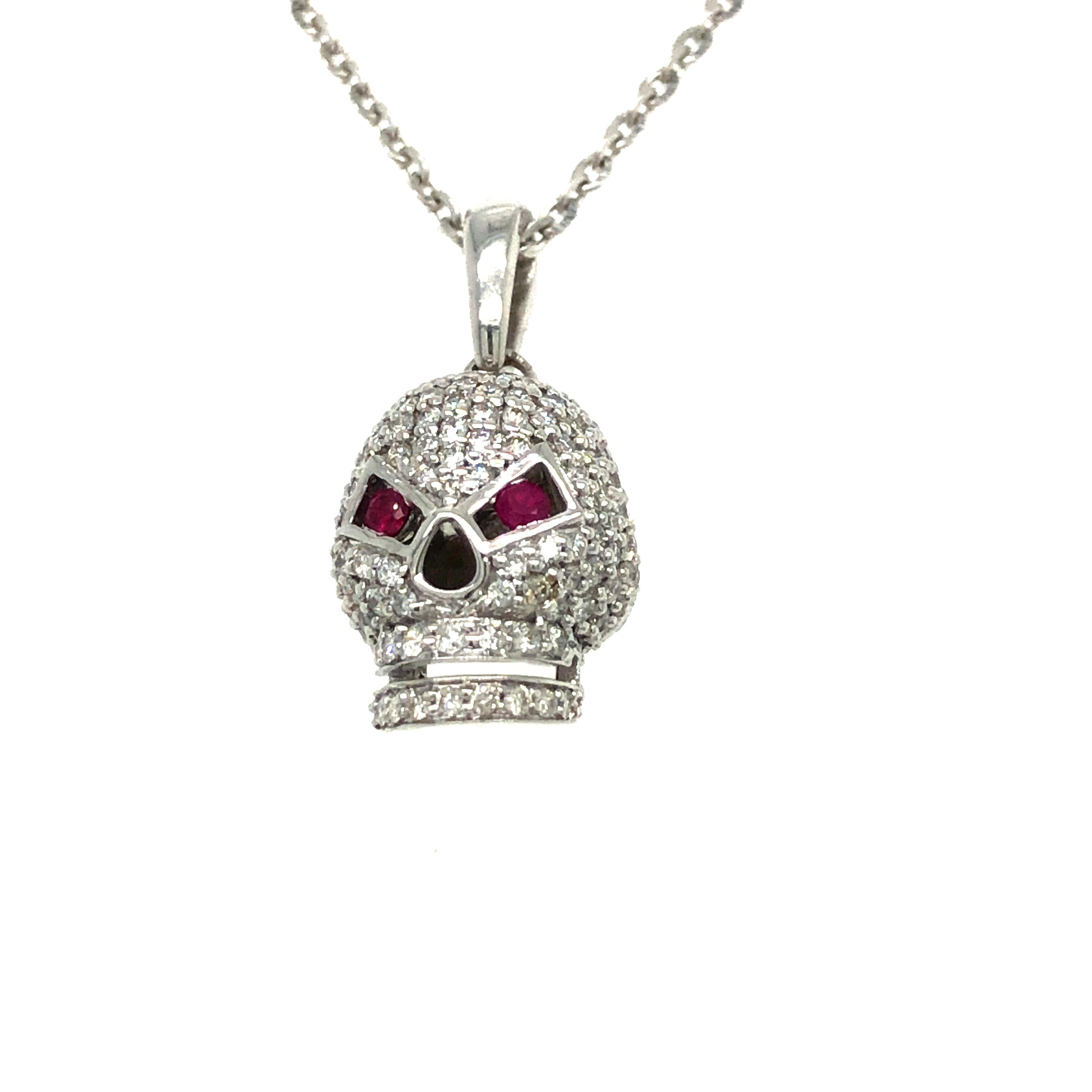 Collar Colgante Calavera Tresor 0,50 Quilates Diamante Redondo Rubí Oro Blanco 18 Kilates en venta 1