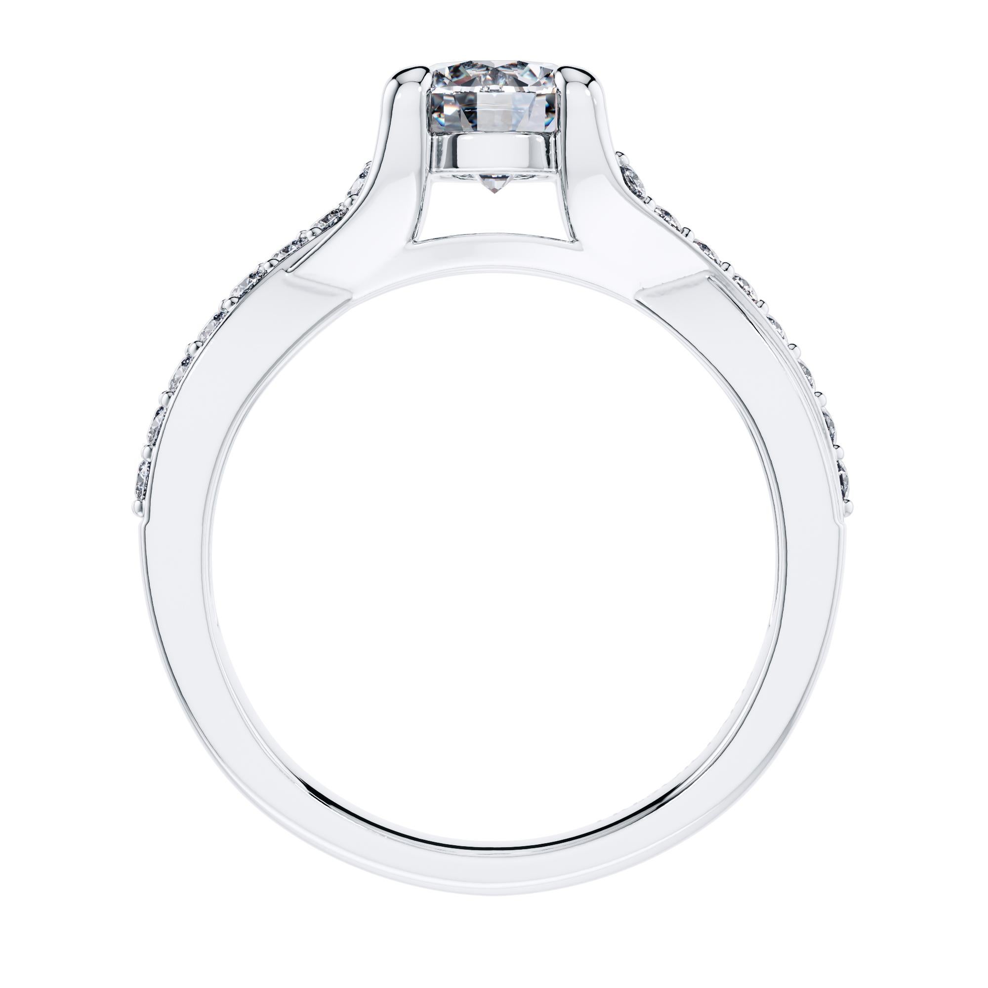 For a beautifully entwined journey together, this gleaming twisted vine modern classic engagement ring. Handmade in 18 Karat White Gold, with a total of 0.51 Carat White Diamond. Set in an open gallery 4 prong mount with a split shank that has one