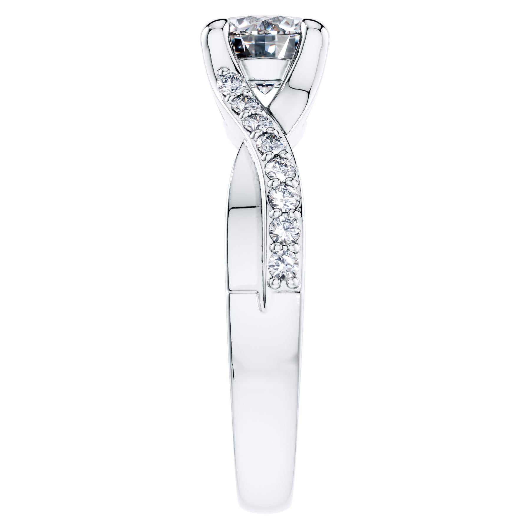0.50 Carat Round Diamond Twisted 18 Karat White Gold 4 Prong Engagement Ring For Sale