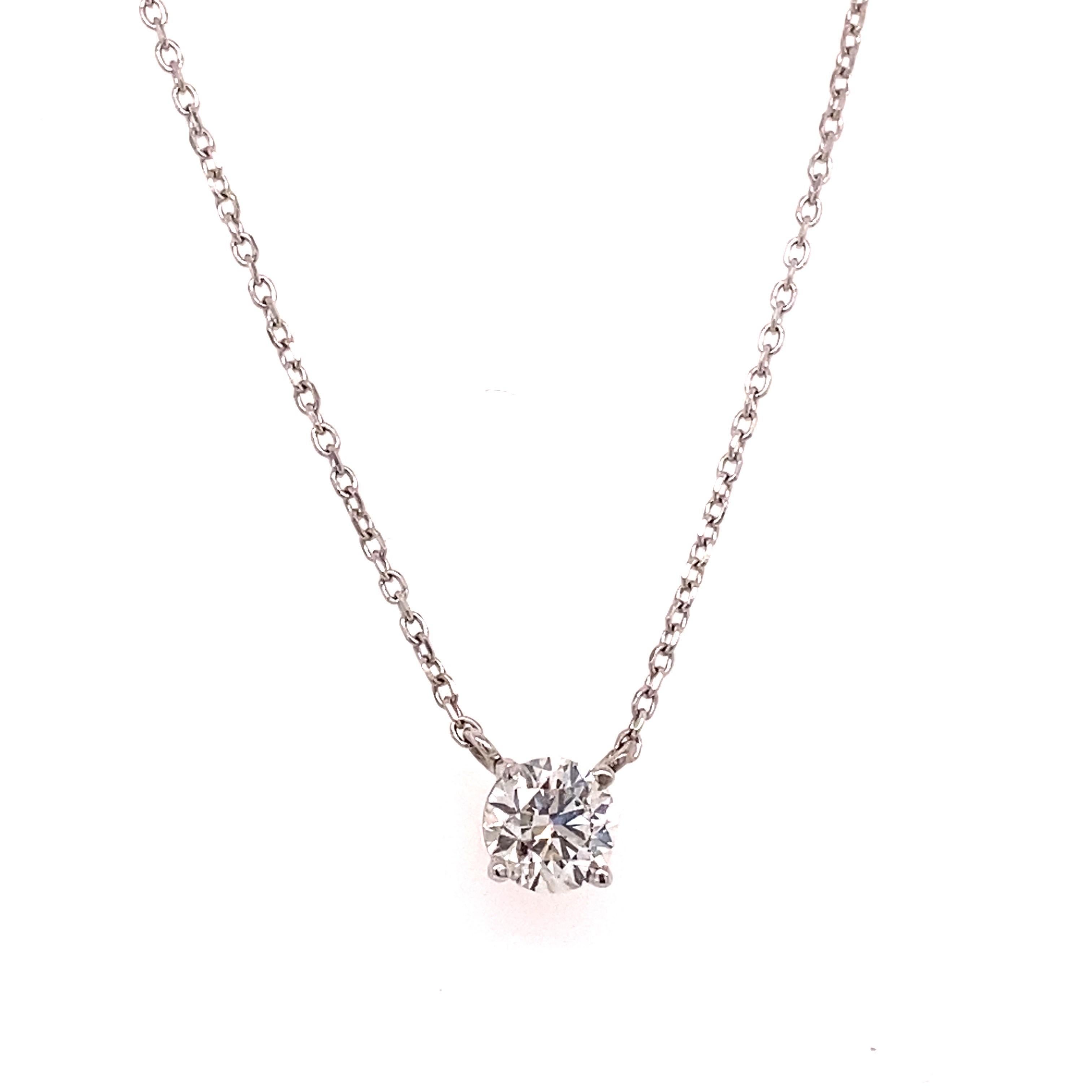 Collier pendentif en or blanc 14 carats avec diamants naturels ronds de 0,50 carat, H-I SI2 en vente 5