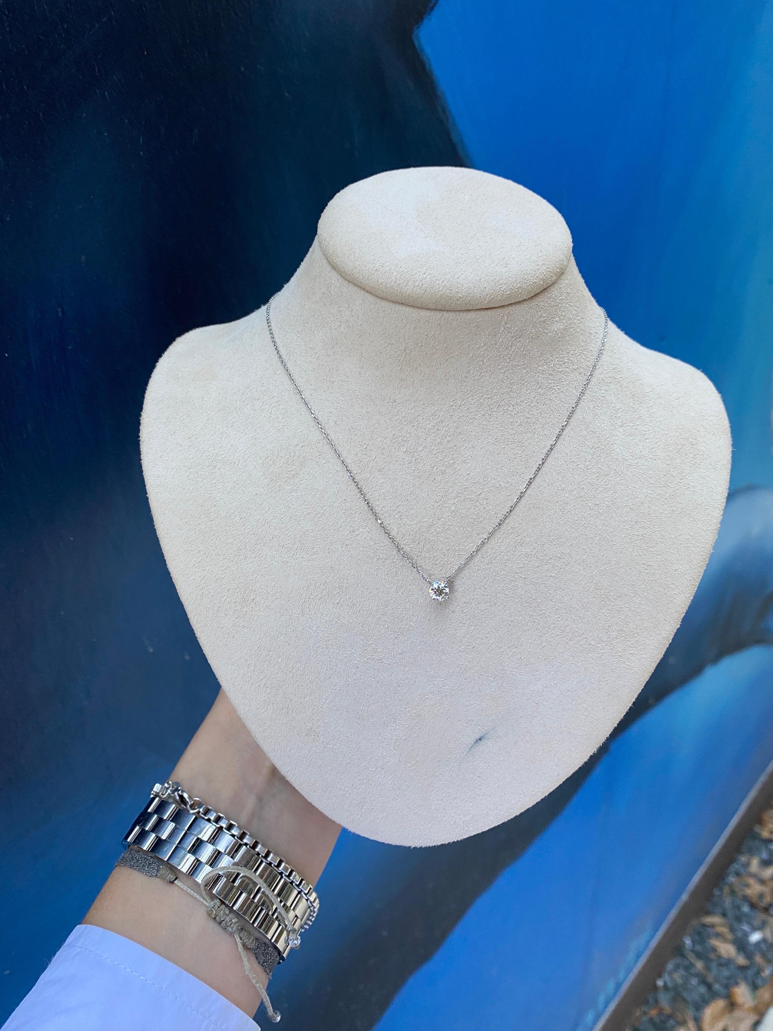 0.50 Carat Round Natural Diamond, H-I SI2, 14 Karat White Gold Pendant Necklace For Sale 2