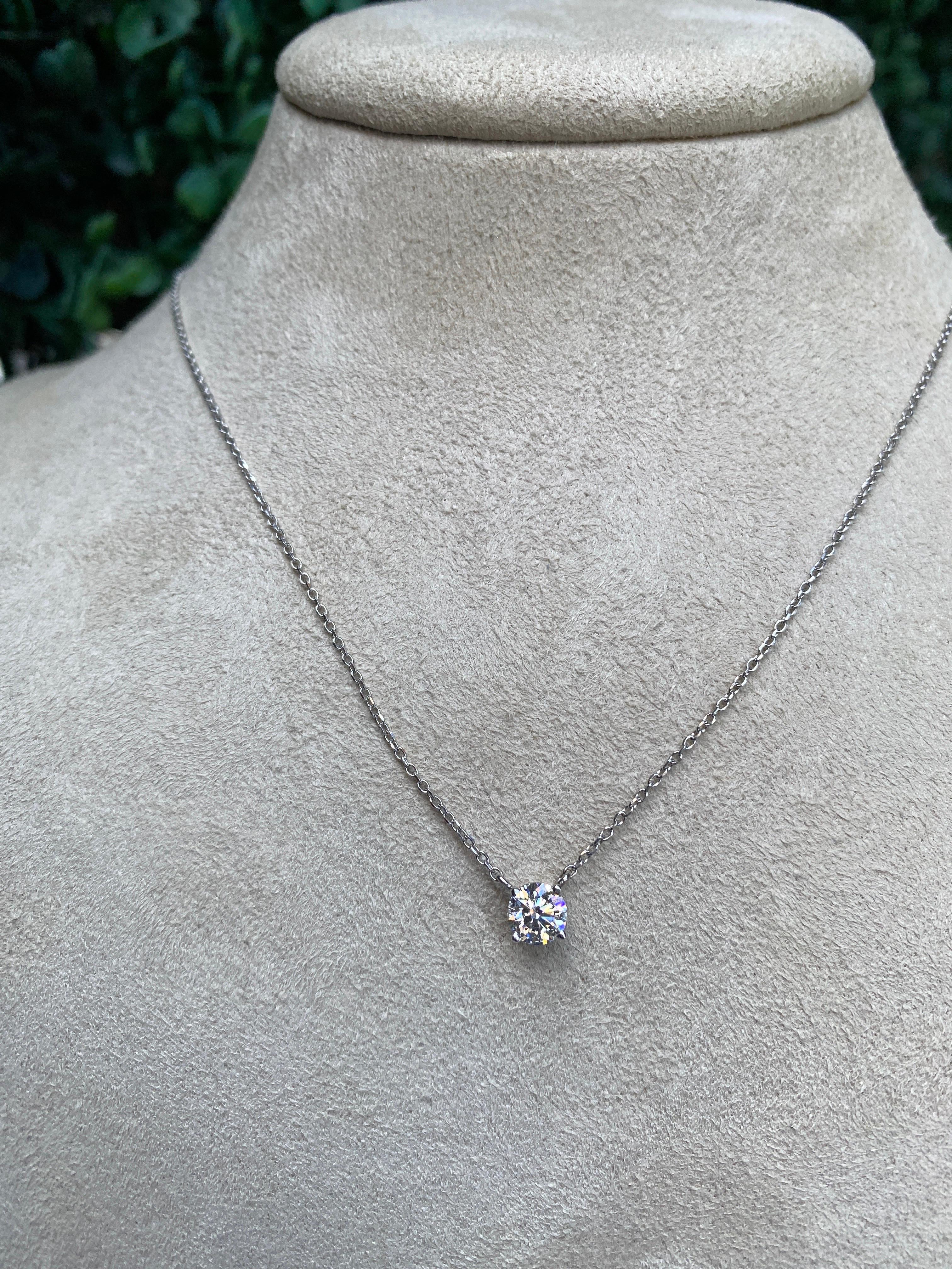 0.50 Carat Round Natural Diamond, H-I SI2, 14 Karat White Gold Pendant Necklace For Sale 3