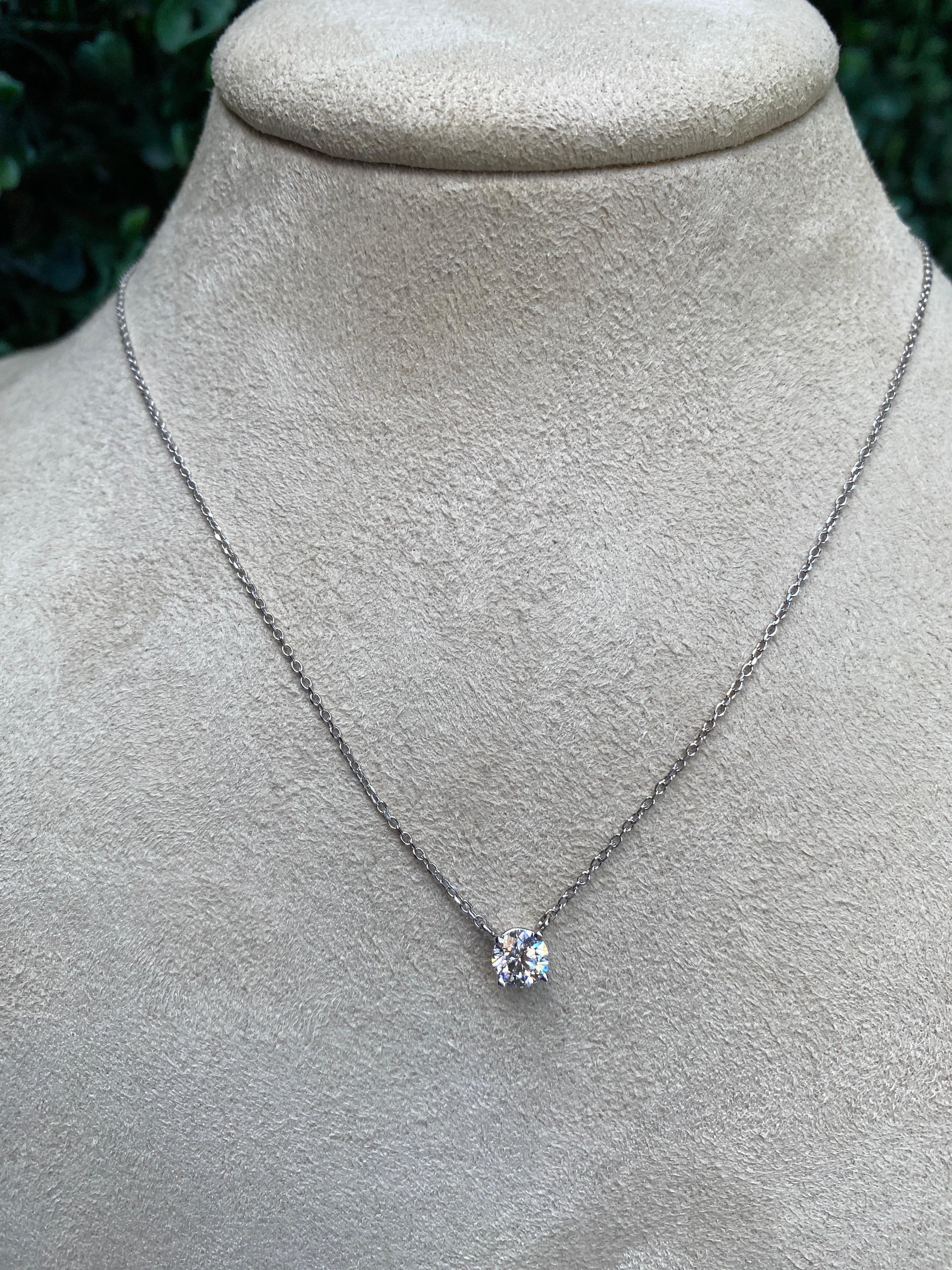0.50 Carat Round Natural Diamond, H-I SI2, 14 Karat White Gold Pendant Necklace For Sale 4