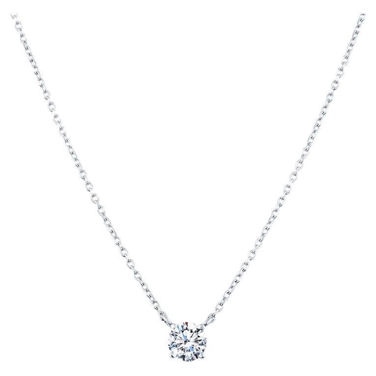 0.50 Carat Round Natural Diamond, H-I SI2, 14 Karat White Gold Pendant Necklace For Sale