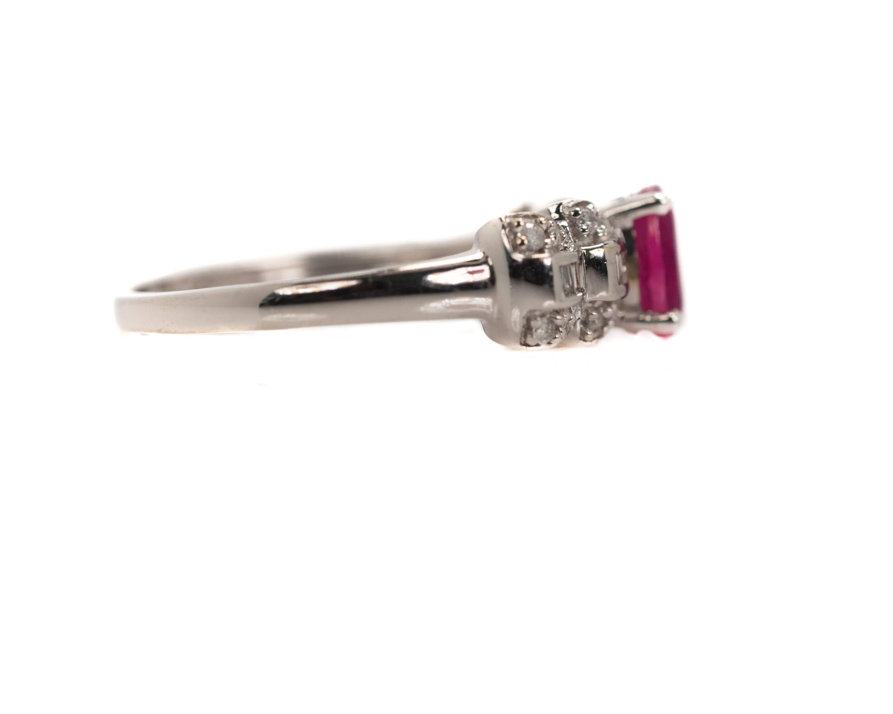 Contemporary 0.50 Carat Ruby, Diamond, 14 Karat White Gold Cocktail Ring For Sale