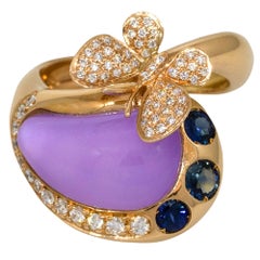 0.50 Carat Sapphire Overpass Butterfly Ring with Diamonds 18 Karat in Stock