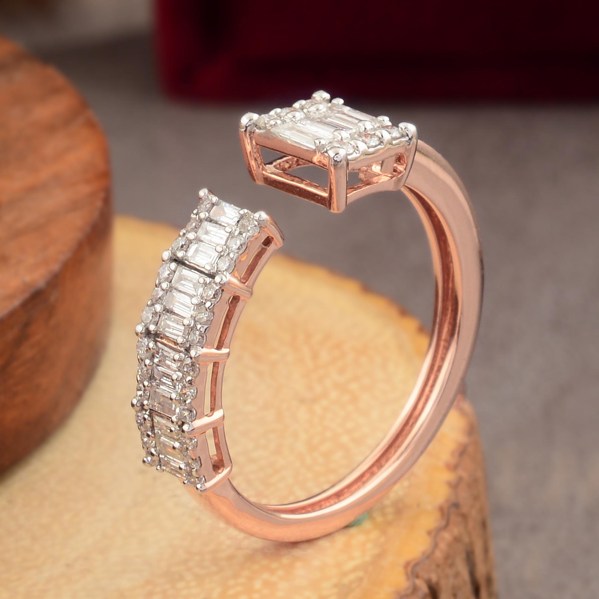 Baguette Cut 0.50 Carat SI Clarity HI Color Baguette Diamond Cuff Ring 14k Rose Gold Jewelry For Sale