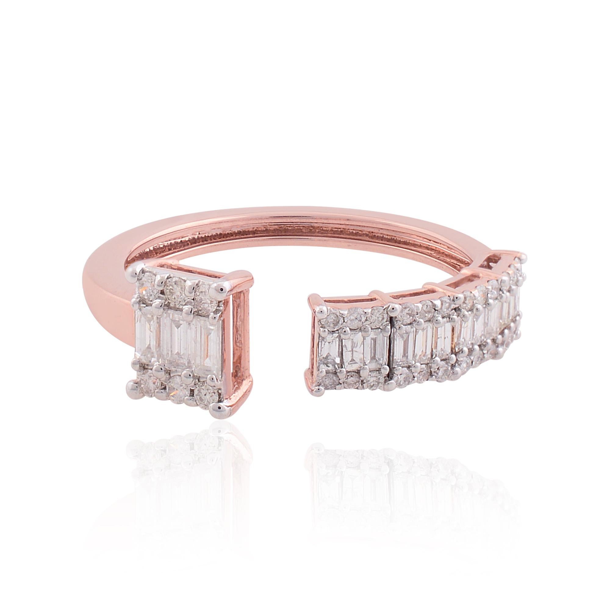 0.50 Carat SI Clarity HI Color Baguette Diamond Cuff Ring 14k Rose Gold Jewelry