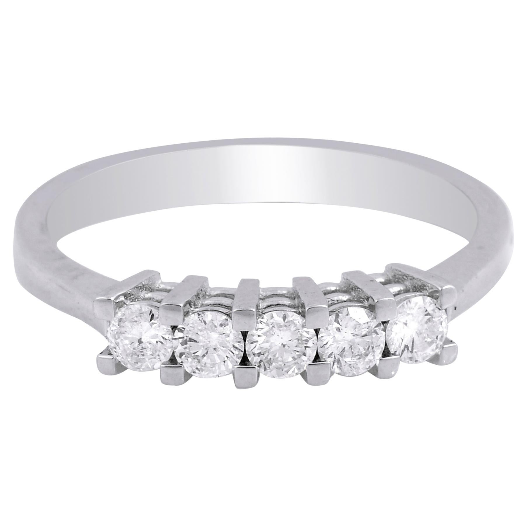 0.50 Carat SI Clarity HI Color Five Diamond Ring 18 Karat White Gold Jewelry
