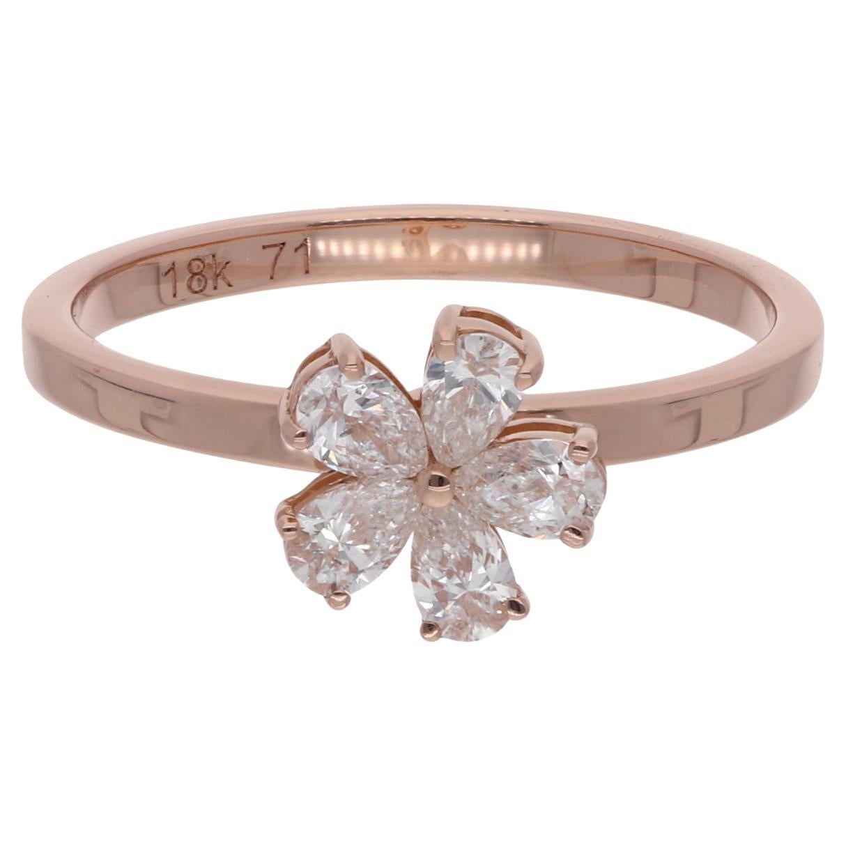 0,50 Karat SI Reinheit HI Farbe Birnenförmiger Diamant-Blumenring aus 18 Karat Roségold im Angebot