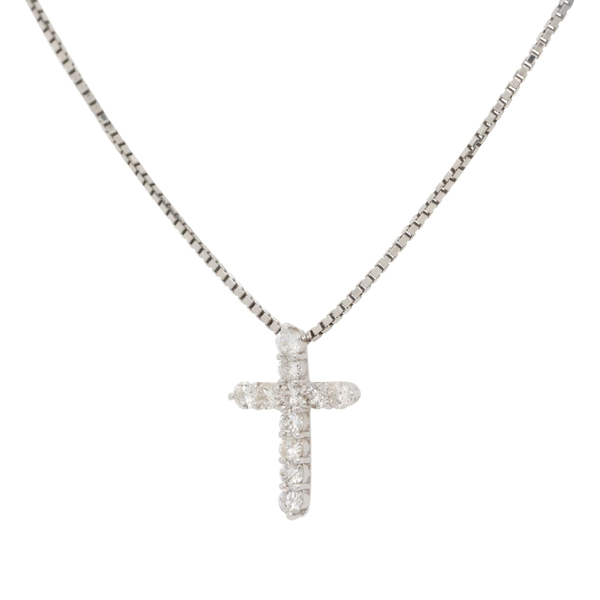 Round Cut 0.50 Carat Small Diamond Cross Pendant Necklace Platinum in Stock For Sale