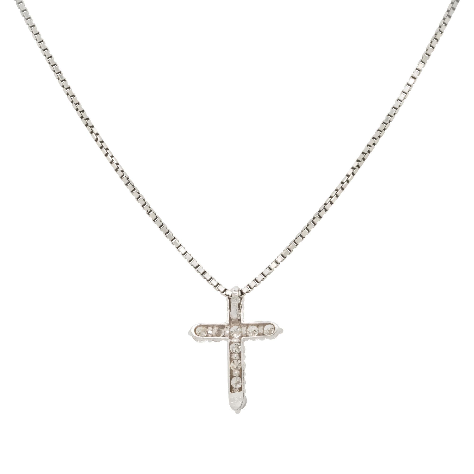 0.50 Carat Small Diamond Cross Pendant Necklace Platinum in Stock In Excellent Condition For Sale In Boca Raton, FL