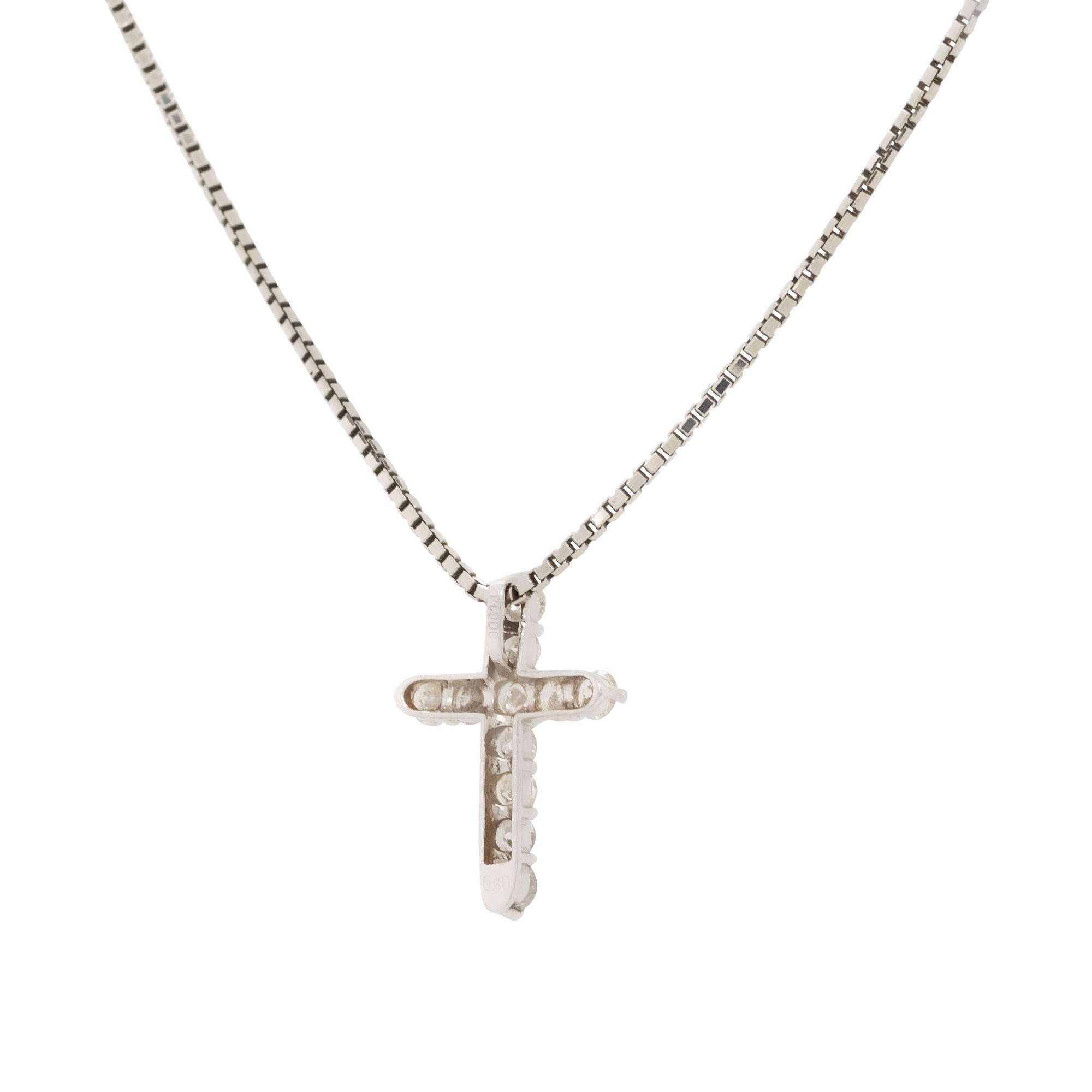 Women's or Men's 0.50 Carat Small Diamond Cross Pendant Necklace Platinum in Stock For Sale