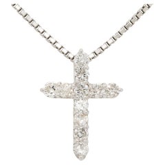0.50 Carat Small Diamond Cross Pendant Necklace Platinum in Stock