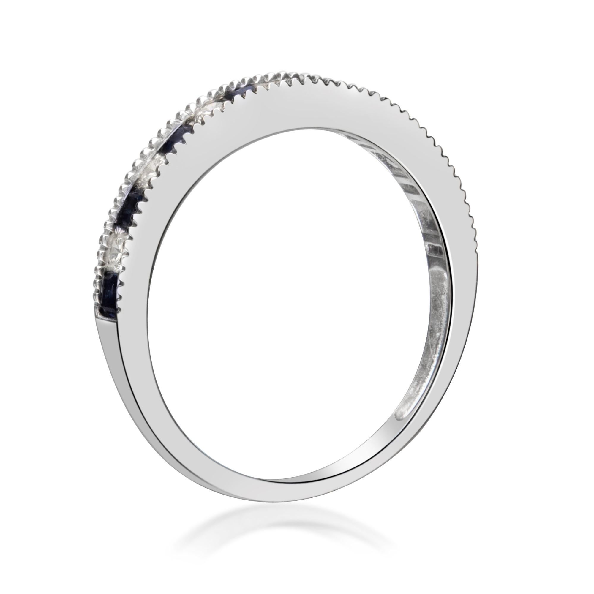 Princess Cut 0.50 Carat Square-Cut Blue Sapphire Diamond Accents 14K White Gold Ring For Sale