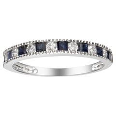 0.50 Carat Square-Cut Blue Sapphire Diamond Accents 14K White Gold Ring