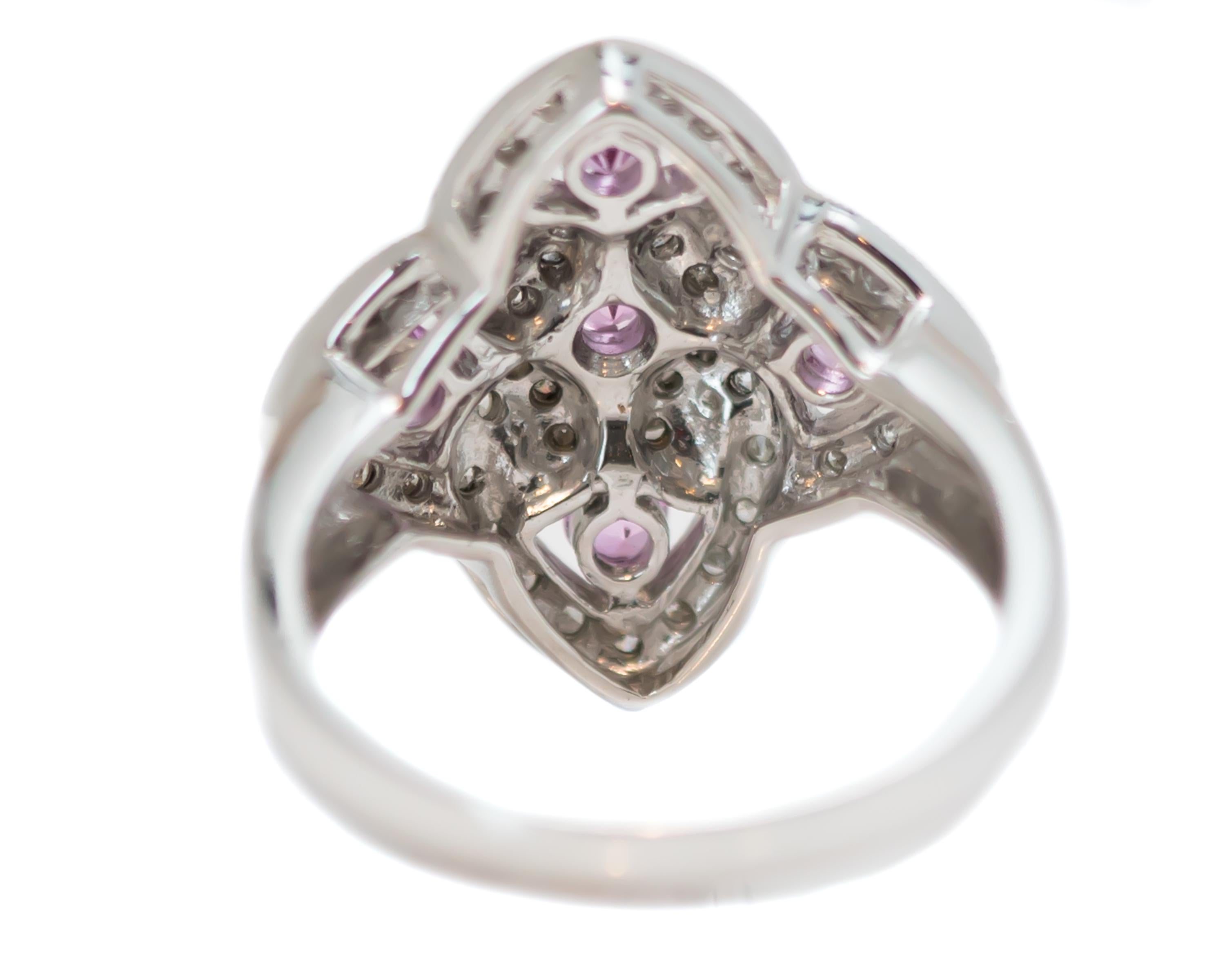 Contemporary 0.50 Carat Total Diamond and 0.25 Carat Pink Sapphire Ring in 14 Karat Gold