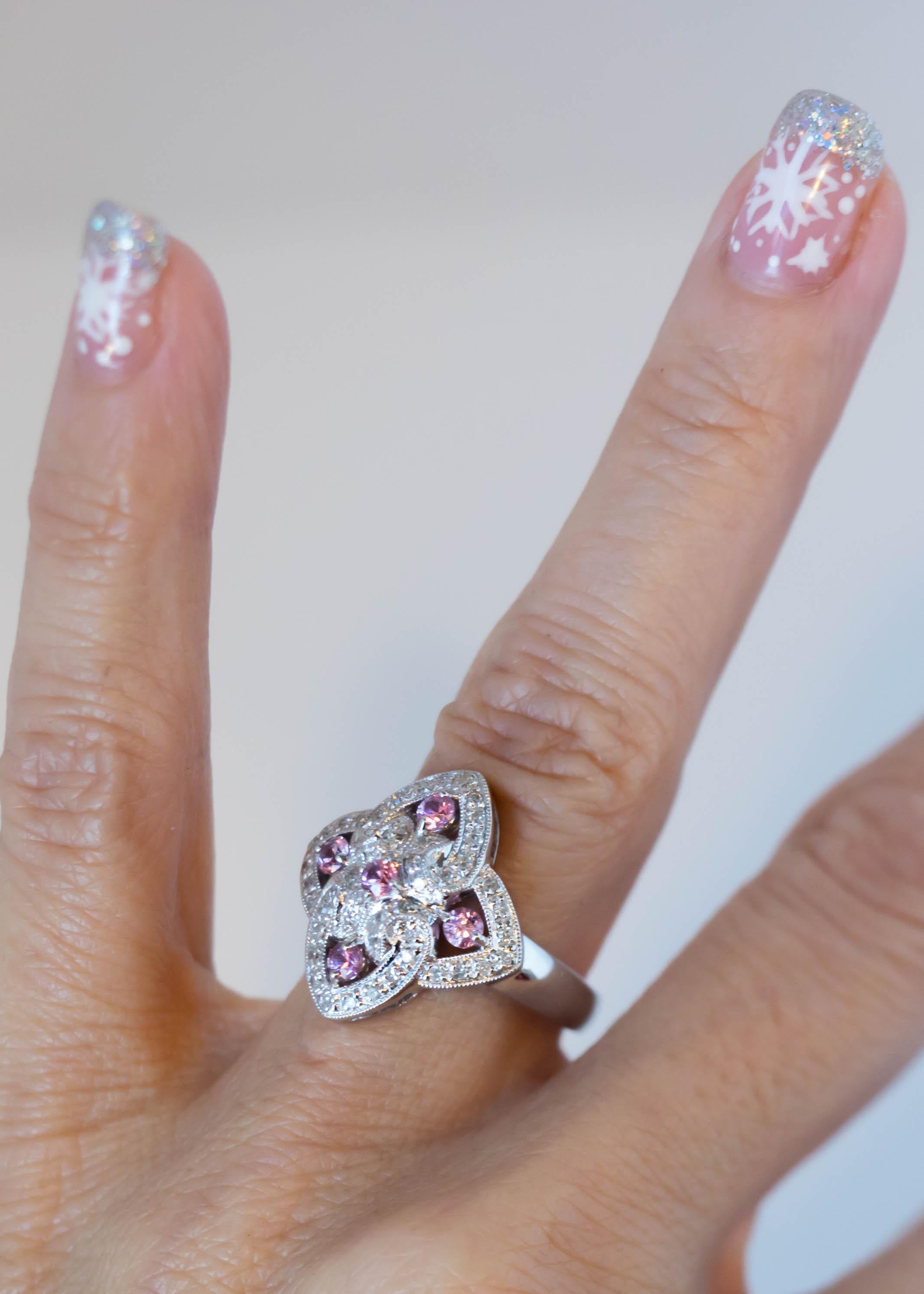 0.50 Carat Total Diamond and 0.25 Carat Pink Sapphire Ring in 14 Karat Gold 1