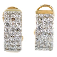 0.50 Carat Total Diamond and 14 Karat Gold Two-Tone Huggie Hoop Earrings