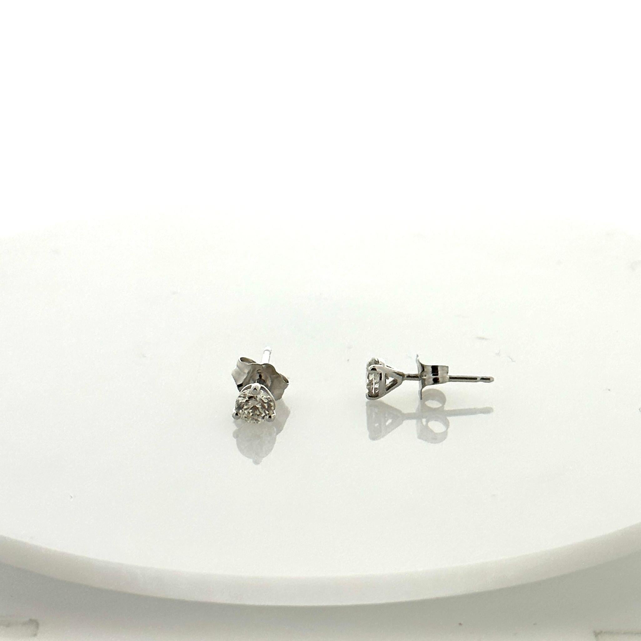 Round Cut 0.50 Carat Total Natural Round Diamond Studs in 14K White Gold For Sale