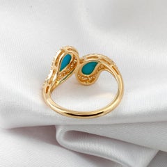 0.50 Carat Turquoise 0.38 Carat SI/H Diamond Ring 18 Karat Yellow Gold Jewelry