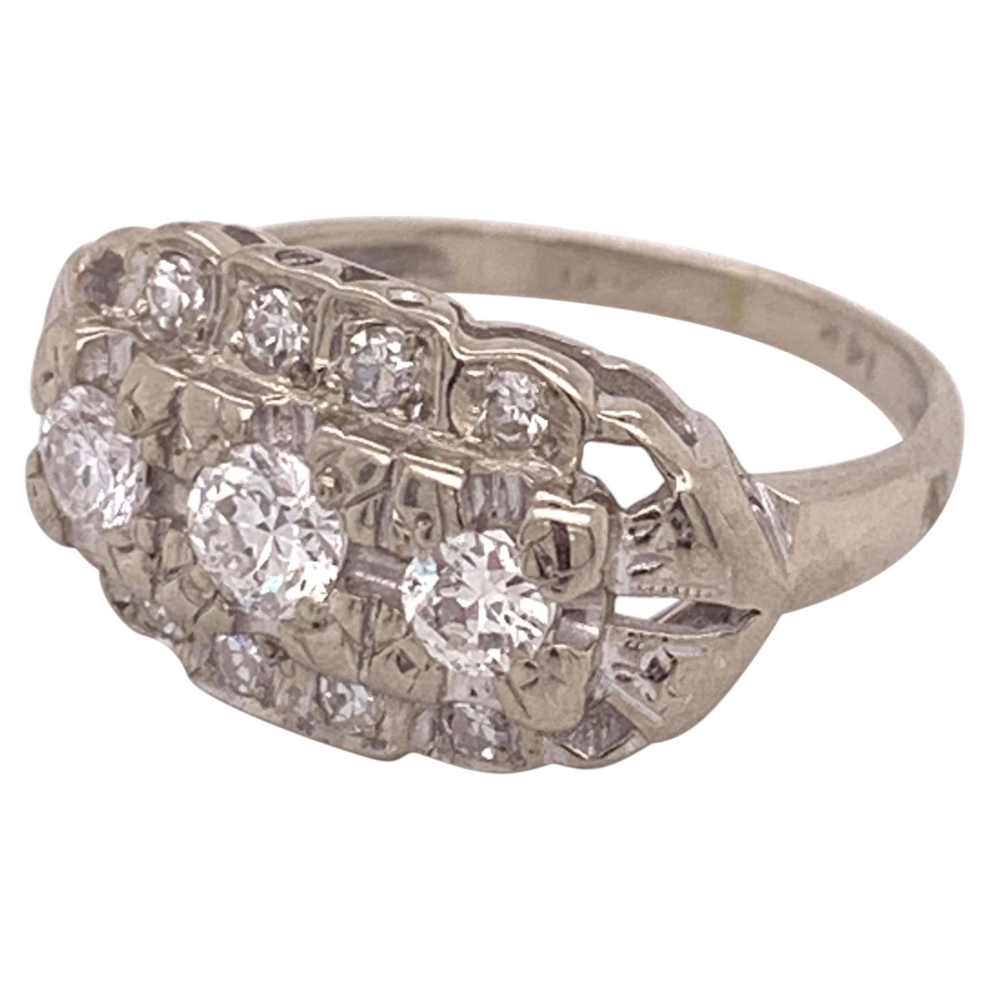 0.50 Carat Vintage 3-Stone Diamond Ring Set in 14 Karat White Gold For Sale