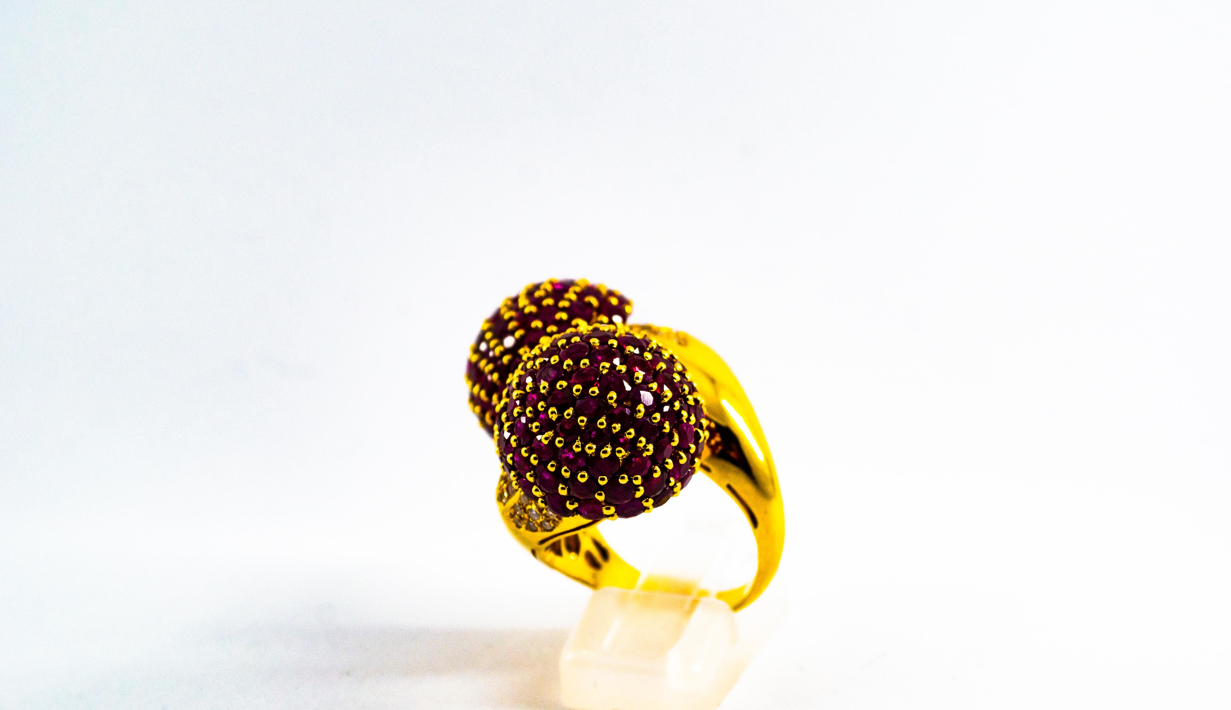 Women's or Men's 0.50 Carat White Diamond 19.60 Carat Ruby Yellow Gold Cocktail Pavé Cherry Ring