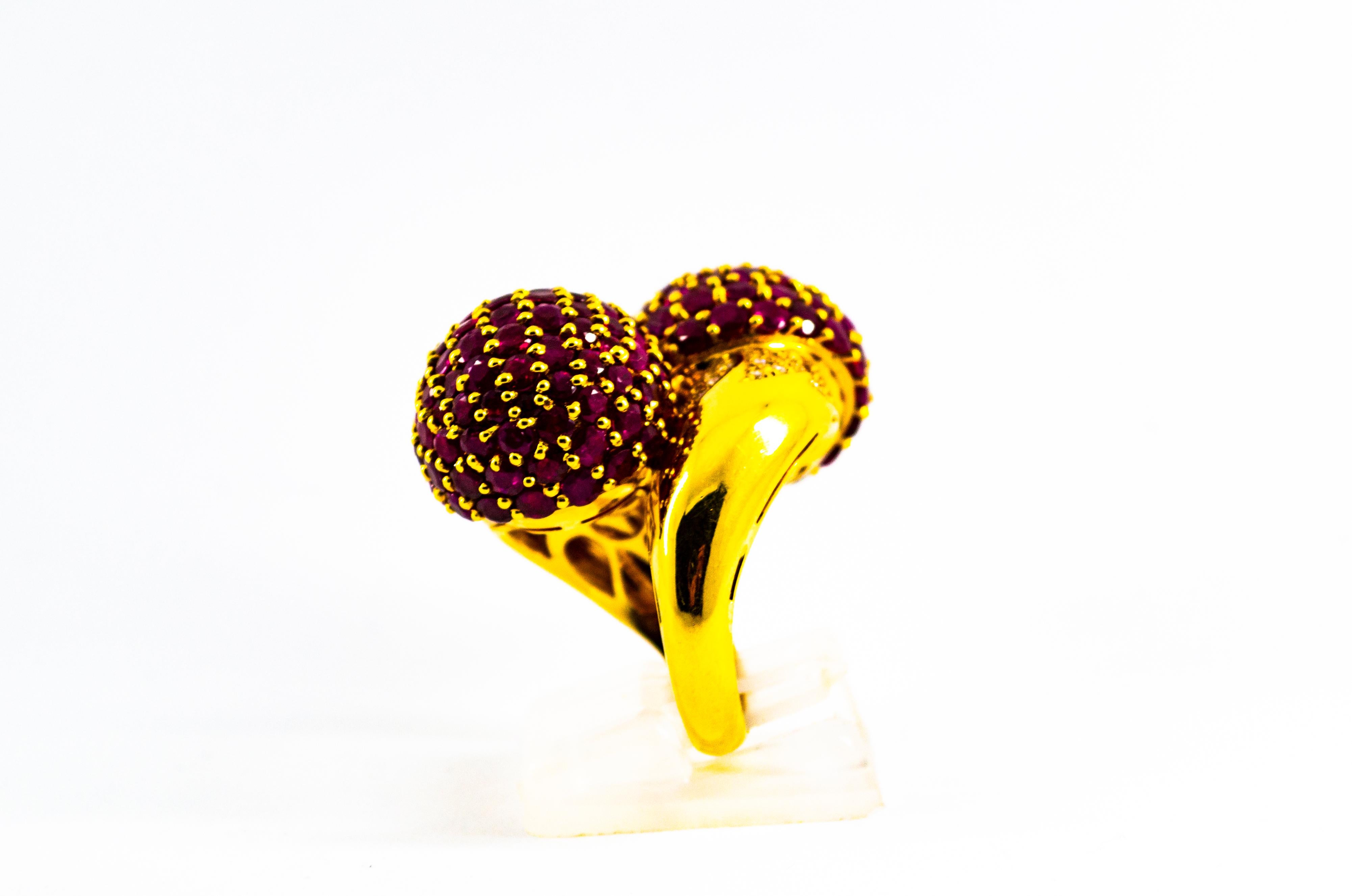 0.50 Carat White Diamond 19.60 Carat Ruby Yellow Gold Cocktail Pavé Cherry Ring 1