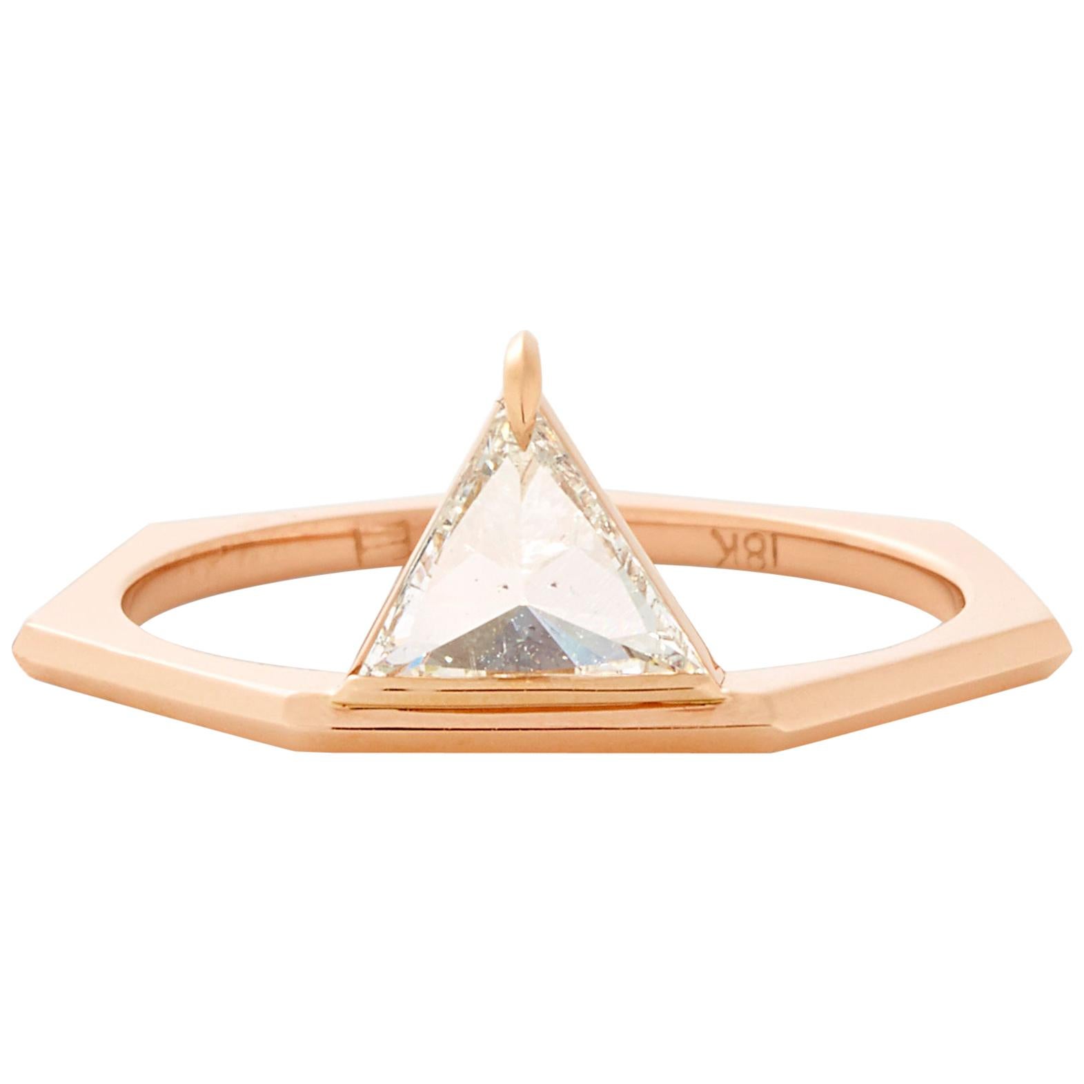 Eva Fehren 0.50 Carat White Diamond  Trillion Queen Ring in 18 Karat Rose Gold