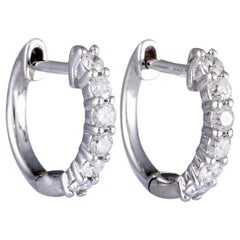 0.50 Carat White Gold 6 Diamond Huggie Hoop Earrings