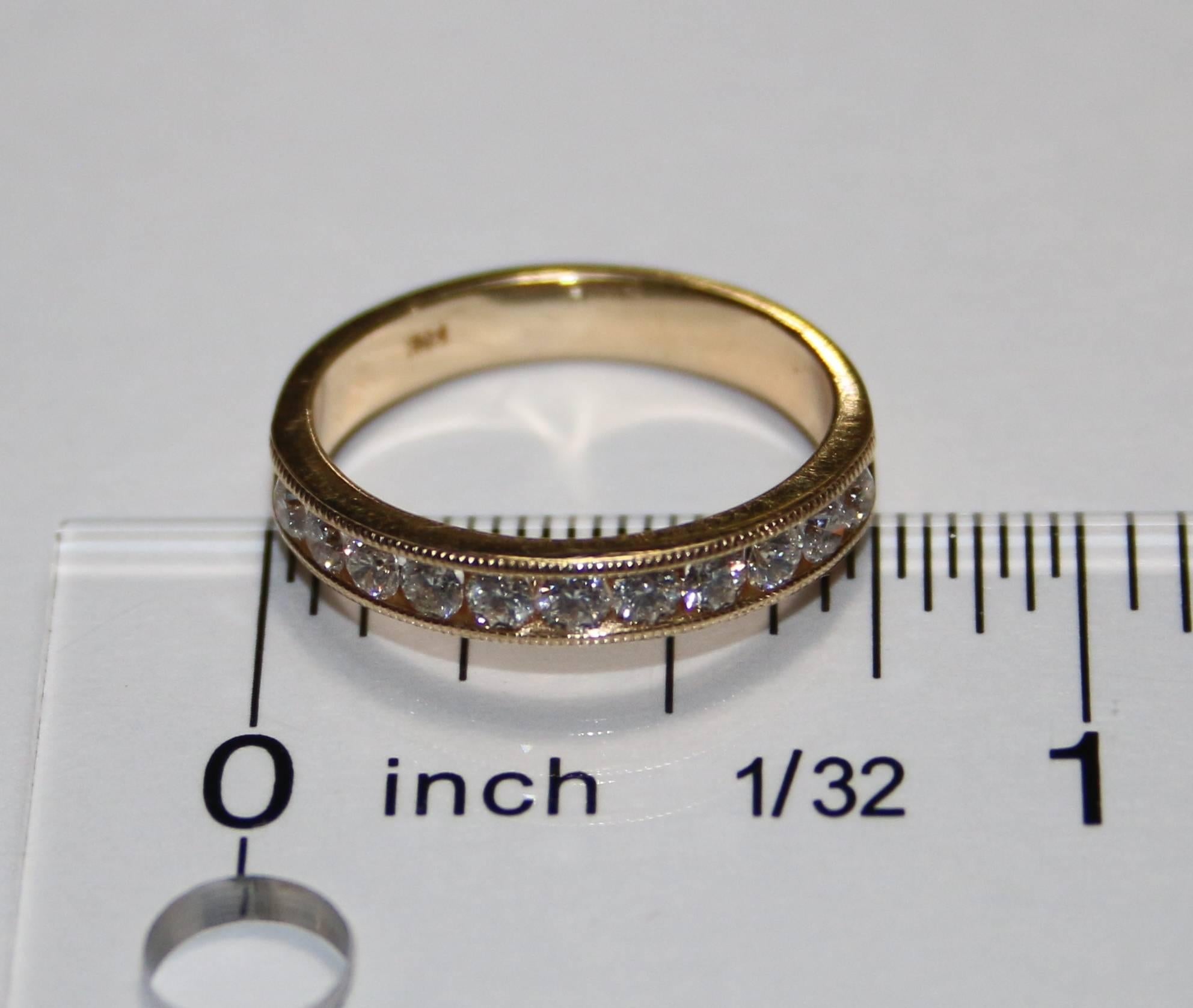 Women's 0.50 Carat Diamond Channel Set Milgrain Gold Half Band Ring For Sale
