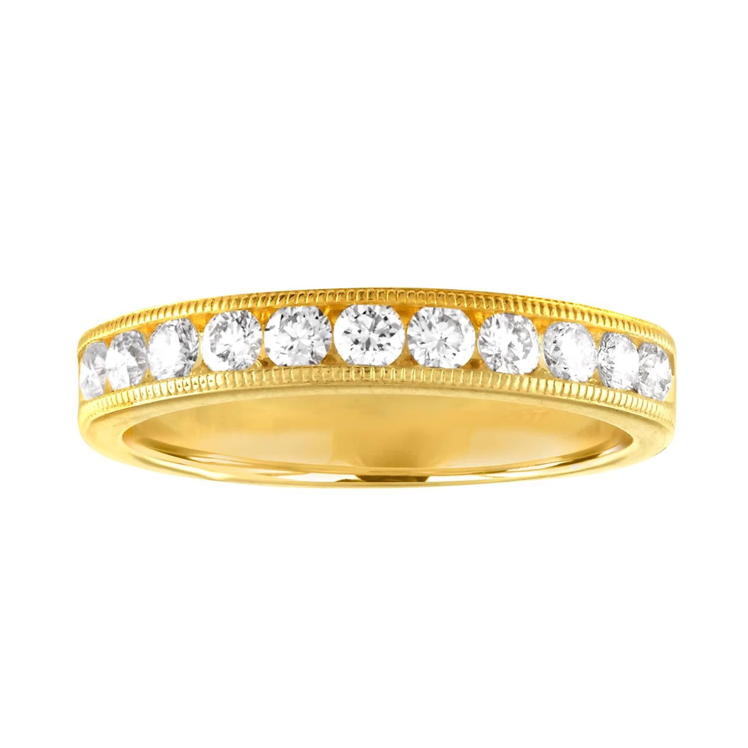 0.50 Carat Diamond Channel Set Milgrain Gold Half Band Ring For Sale