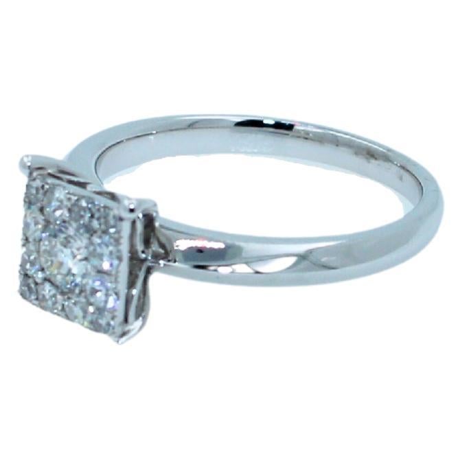 0.50 Carats Diamond Square Halo Round Pave Engagement Cocktail White Gold Ring 2 In New Condition For Sale In Oakton, VA